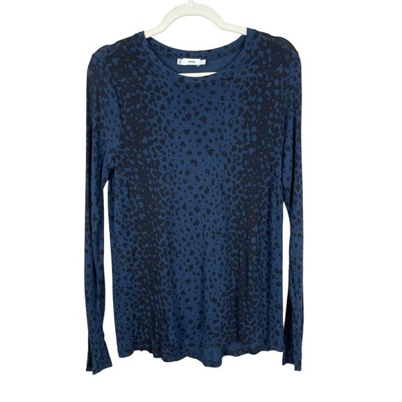 Vince Leopard Print Long Sleeve Crewneck T-Shirt Top Blue Black Women's Small - Picture 1 of 6